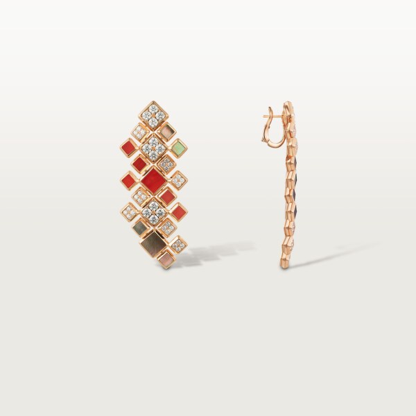 [Sur]naturel earrings Rose gold, grey mother-of-pearl, coral, diamonds